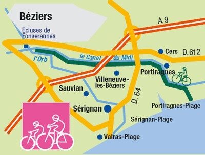 Le chemin du canal du Midi vers Portiragnes-Plage